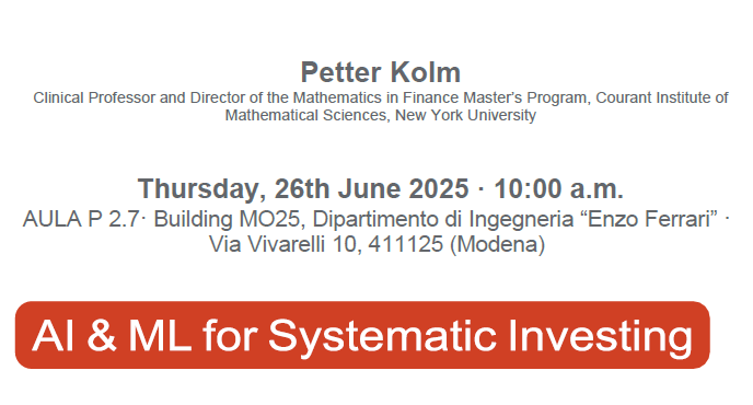 Seminar - Prof. Kolm, June 26, 10:00 AM, Room P.2.7, MO25