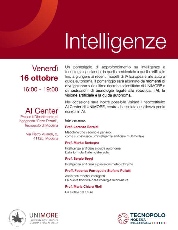INTELLIGENZE, UNIMORE AI Center, venerdì 16 ottobre 2026